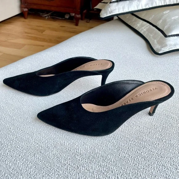 VERONICA BEARD Suede Pointed Toe Mule In Black Size 5M - Picture 2 of 4